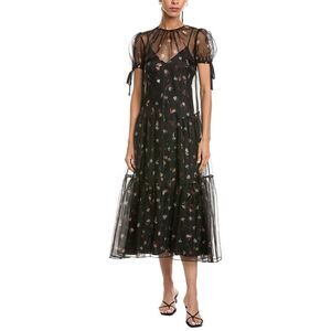Cinq À Sept Womens  Tumbling Carnation Kaida Silk Midi Dress, Black